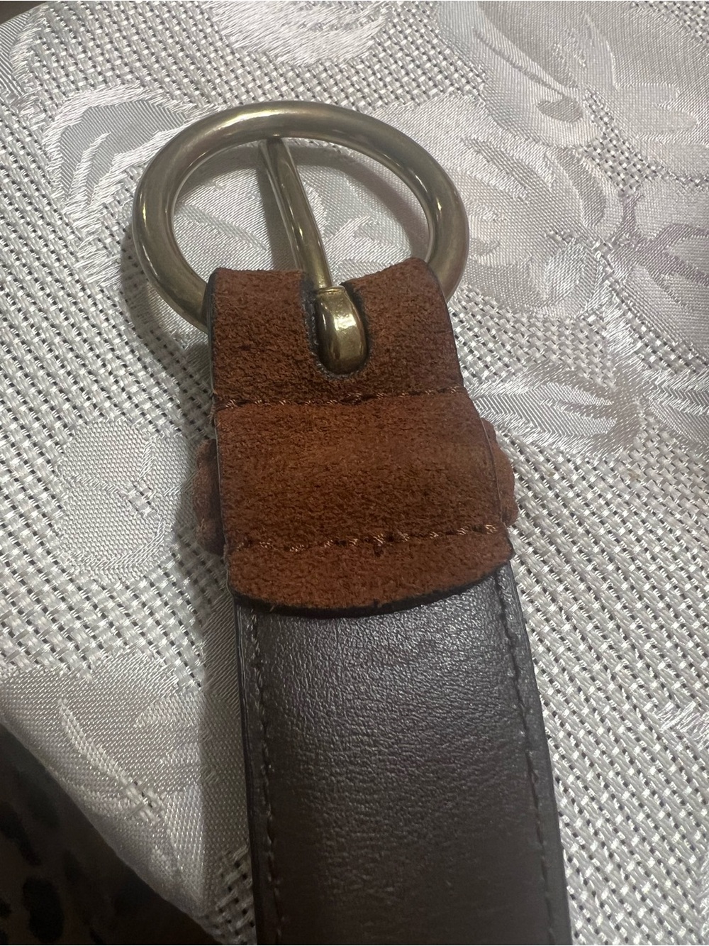 Women's Brown Suede Belt with Round Brass Buckle - Picture 4 of 10